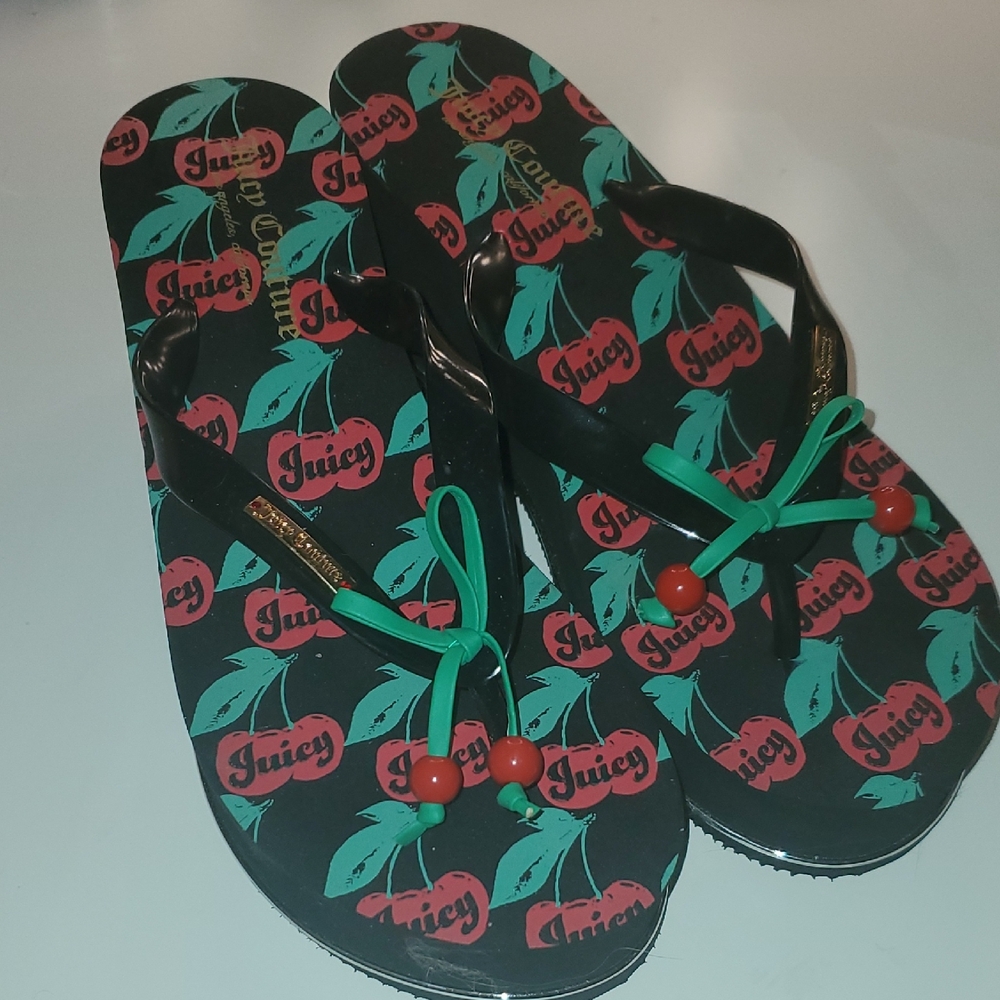 !LIMITED EDITION! Juicy Couture Black Flip Flops - Picture 2 of 6